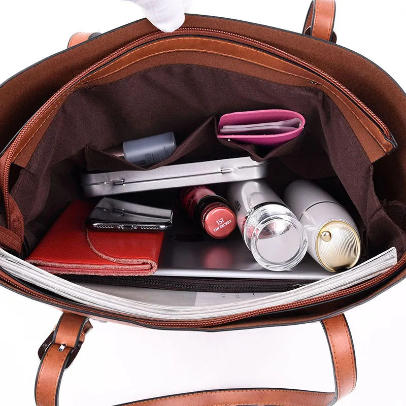 Custom PU Tote Handbag with Matching Zip Pouches
