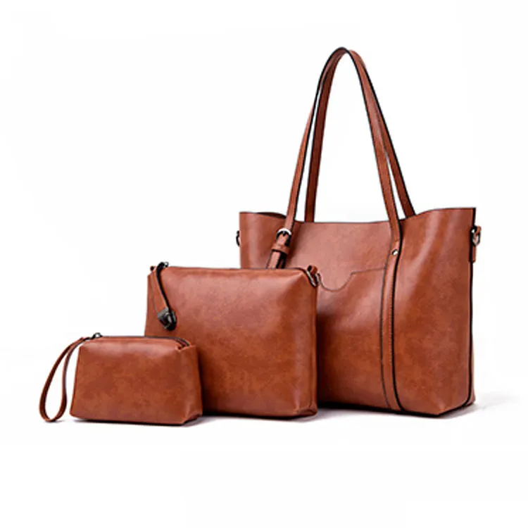 Custom PU Tote Handbag with Matching Zip Pouches