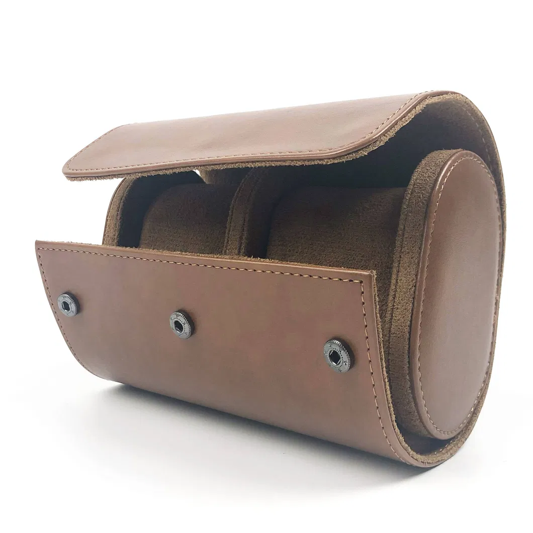 Custom PU Leather Two-Watch Travel Roll with Snap Closure
