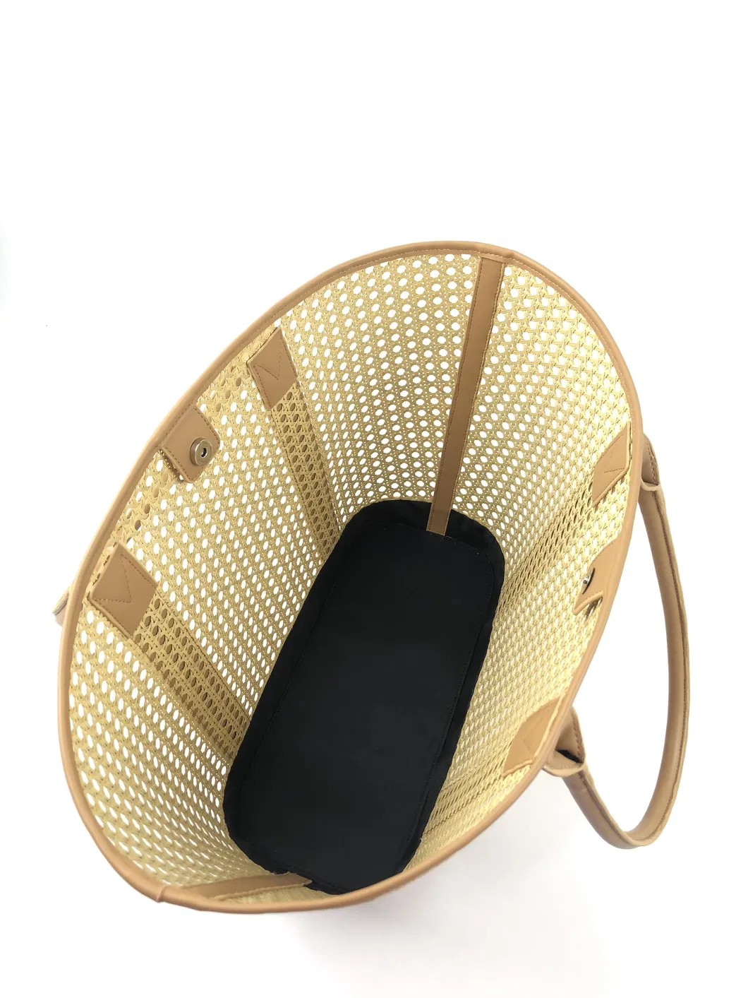 Custom Rattan-Style Woven Tote Bag with Double Handles and Contrast Trim