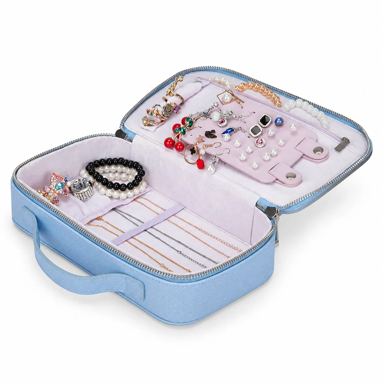 Custom Travel Jewelry Organizer Case with Handle and Necklace Holders