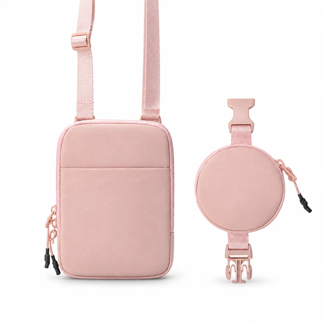 Custom Polyester Crossbody Waist Bag with Removable Round Pouch and Adjustable Strap