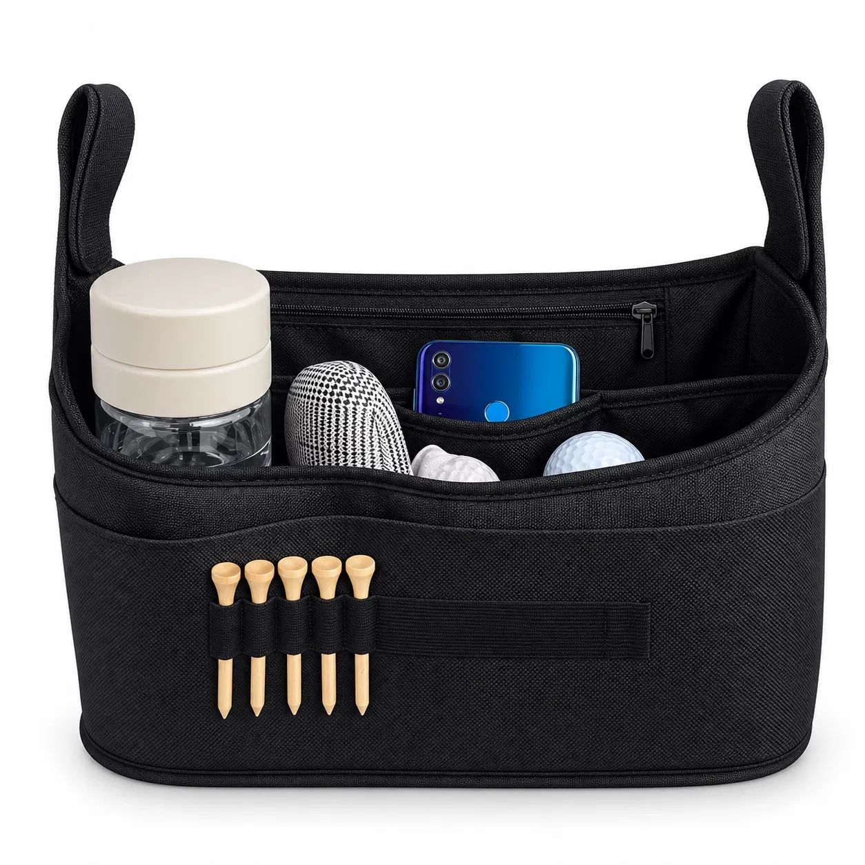 Custom Golf Cart Organizer Bag with Adjustable Dividers and Tee Holders