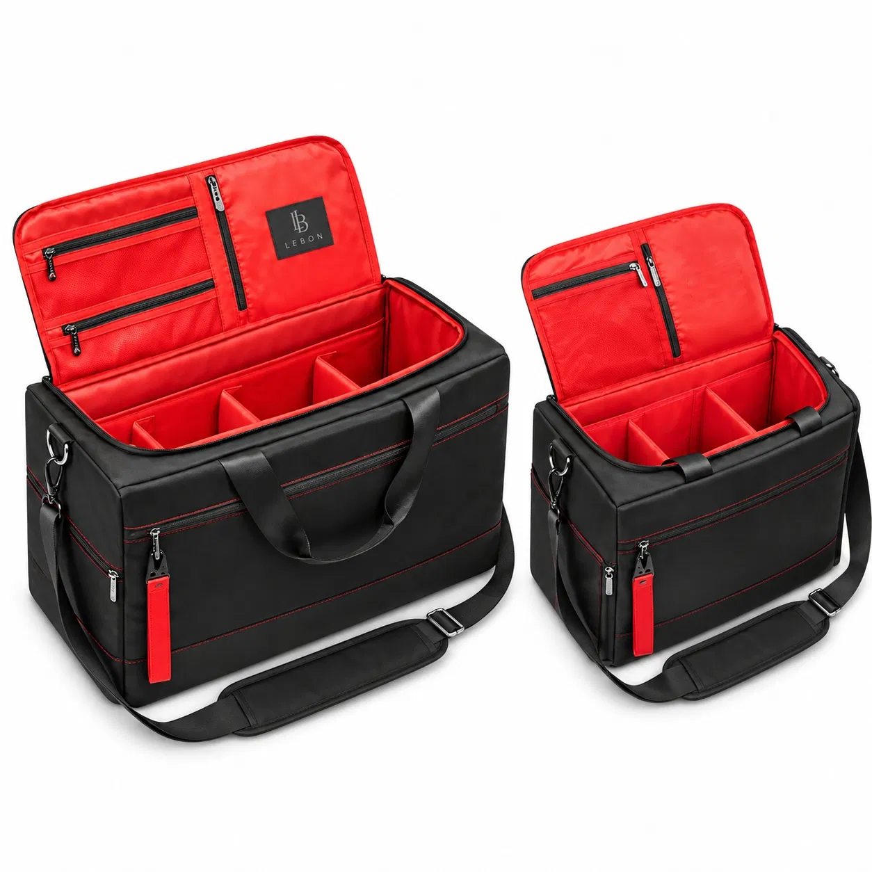 Black Sneaker Duffel Bag with Removable Dividers and Red Lining