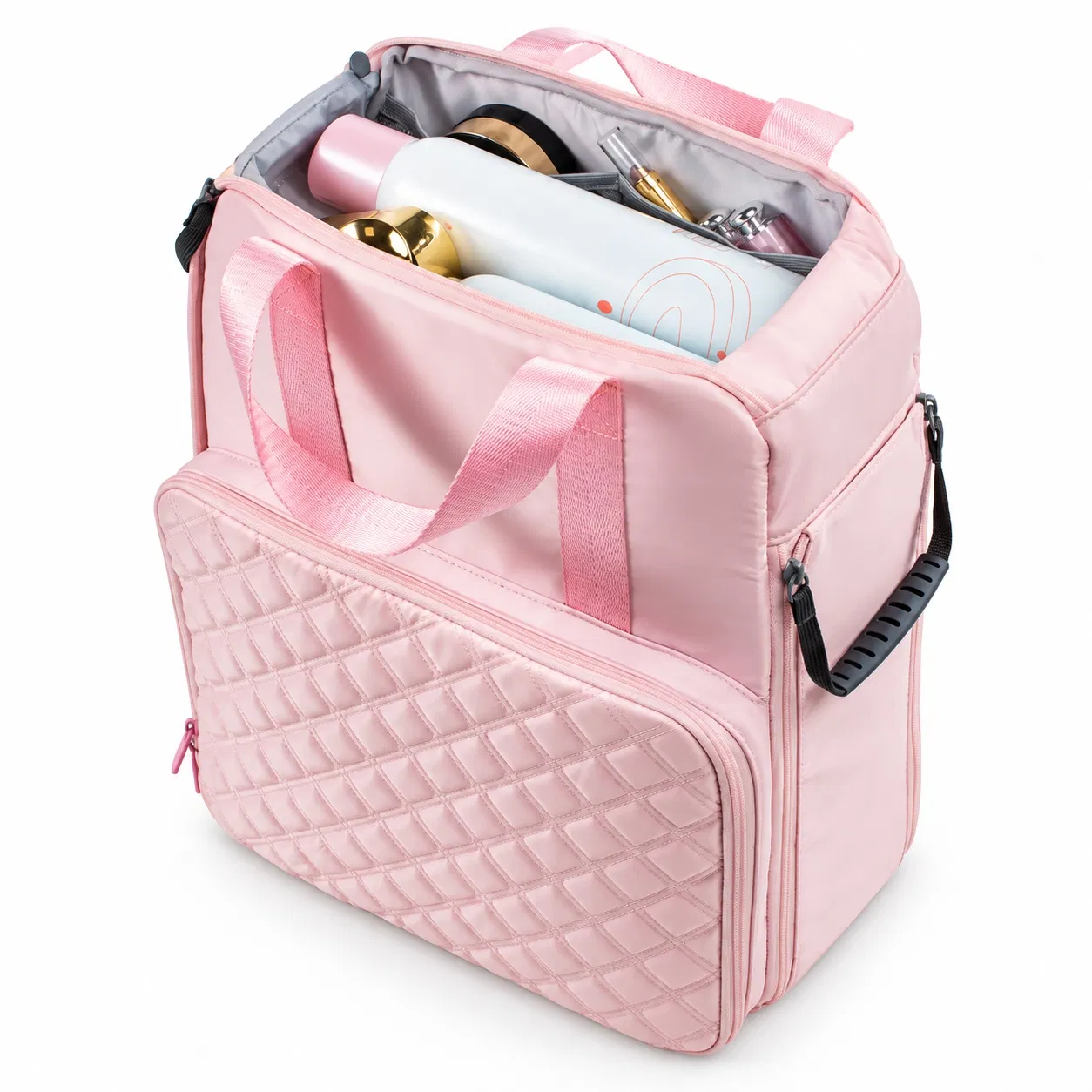 Custom Pink Makeup Artist Backpack with Brush Organizer and Removable Pouches