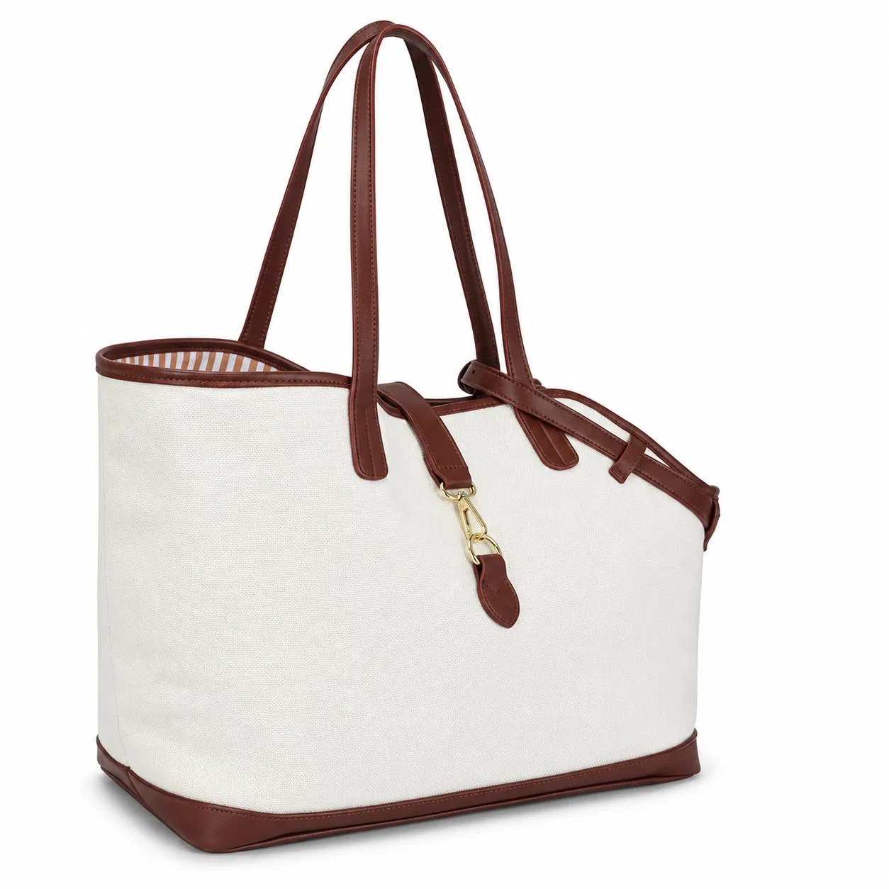 Cream Polyester Pet Carrier Tote with Brown Trim and Side Opening