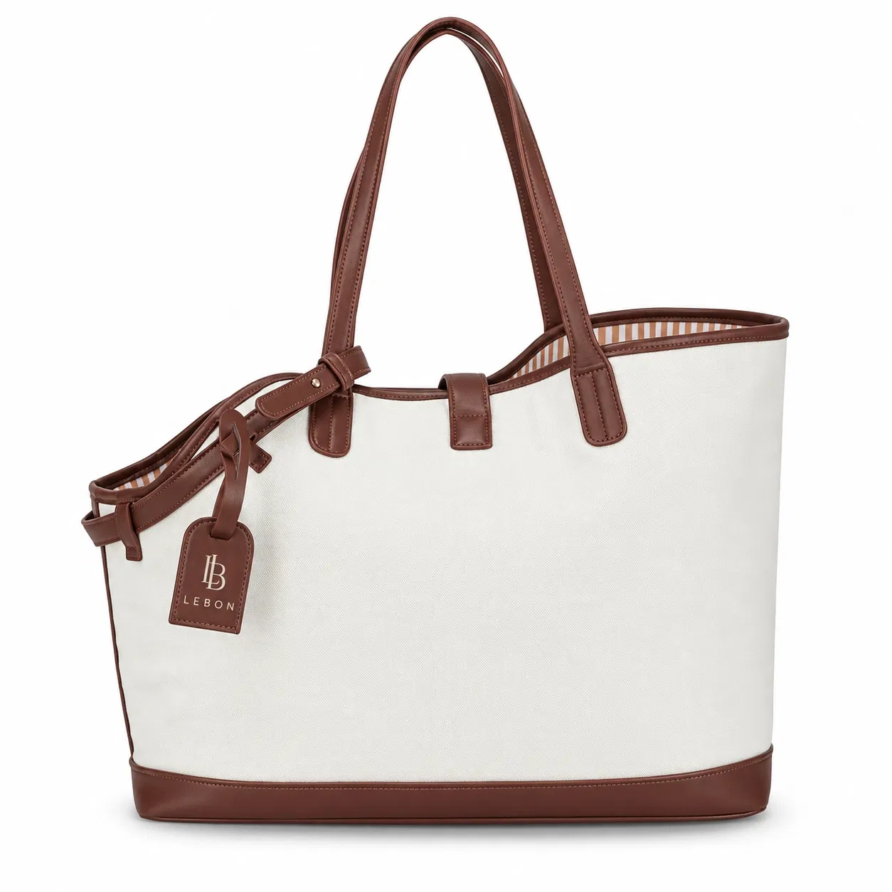 Cream Polyester Pet Carrier Tote with Brown Trim and Side Opening