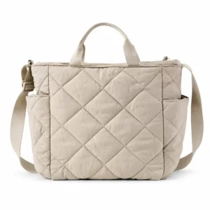Custom Quilted Nylon Tote Bag with Side Pockets and Adjustable Shoulder Strap