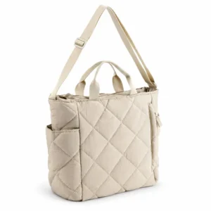 Custom Quilted Nylon Tote Bag with Side Pockets and Adjustable Shoulder Strap