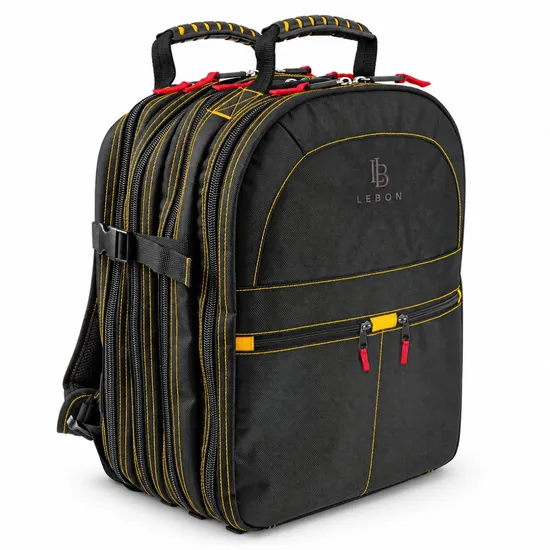 Custom Polyester Tool Backpack with Multiple Organizer Panels and Padded Shoulder Straps