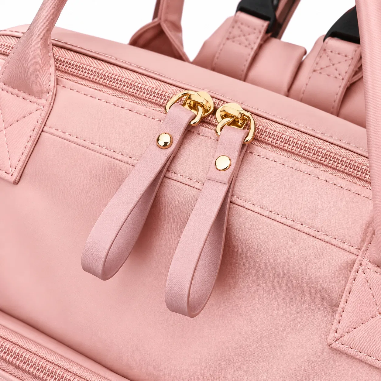 Custom Pink Diaper Backpack with Three Bottle Pockets and Wide Zipper Opening
