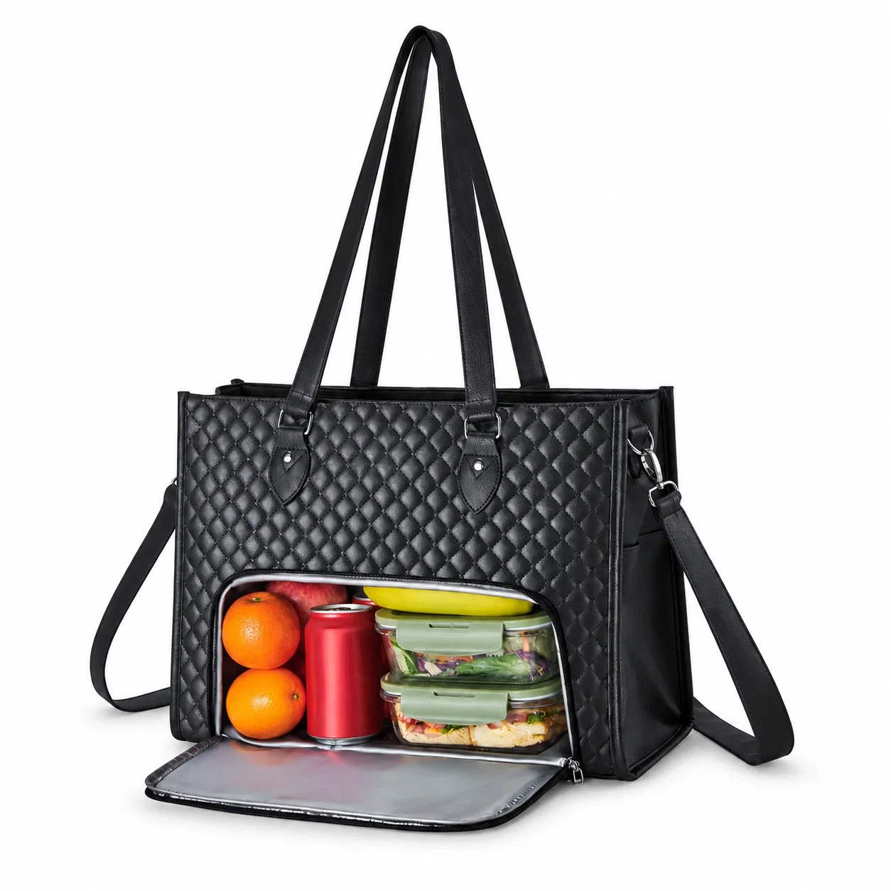 Custom PU Work Lunch Tote Bag with Separate Insulated Food Compartment