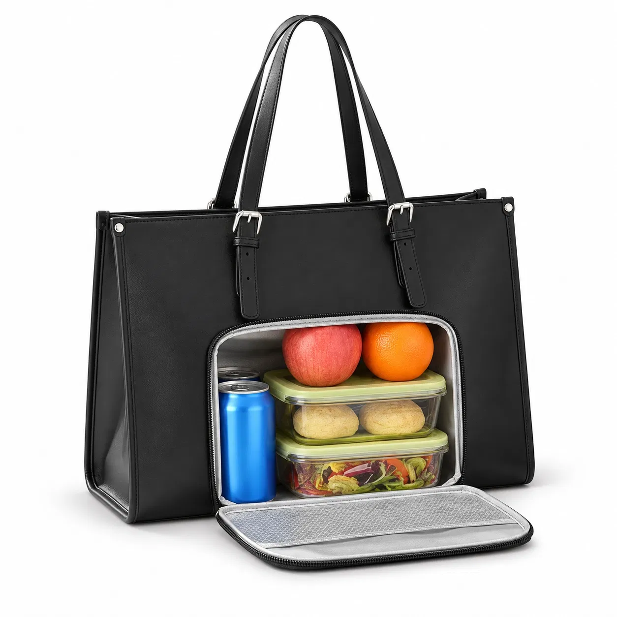Custom PU Work Lunch Tote Bag with Separate Insulated Food Compartment