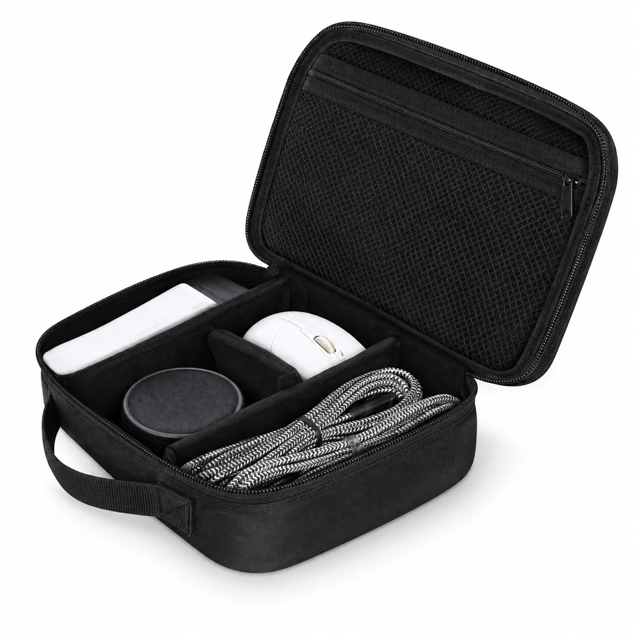 Custom Polyester Double Layer Electronics Cable Organizer Bag with Dividers
