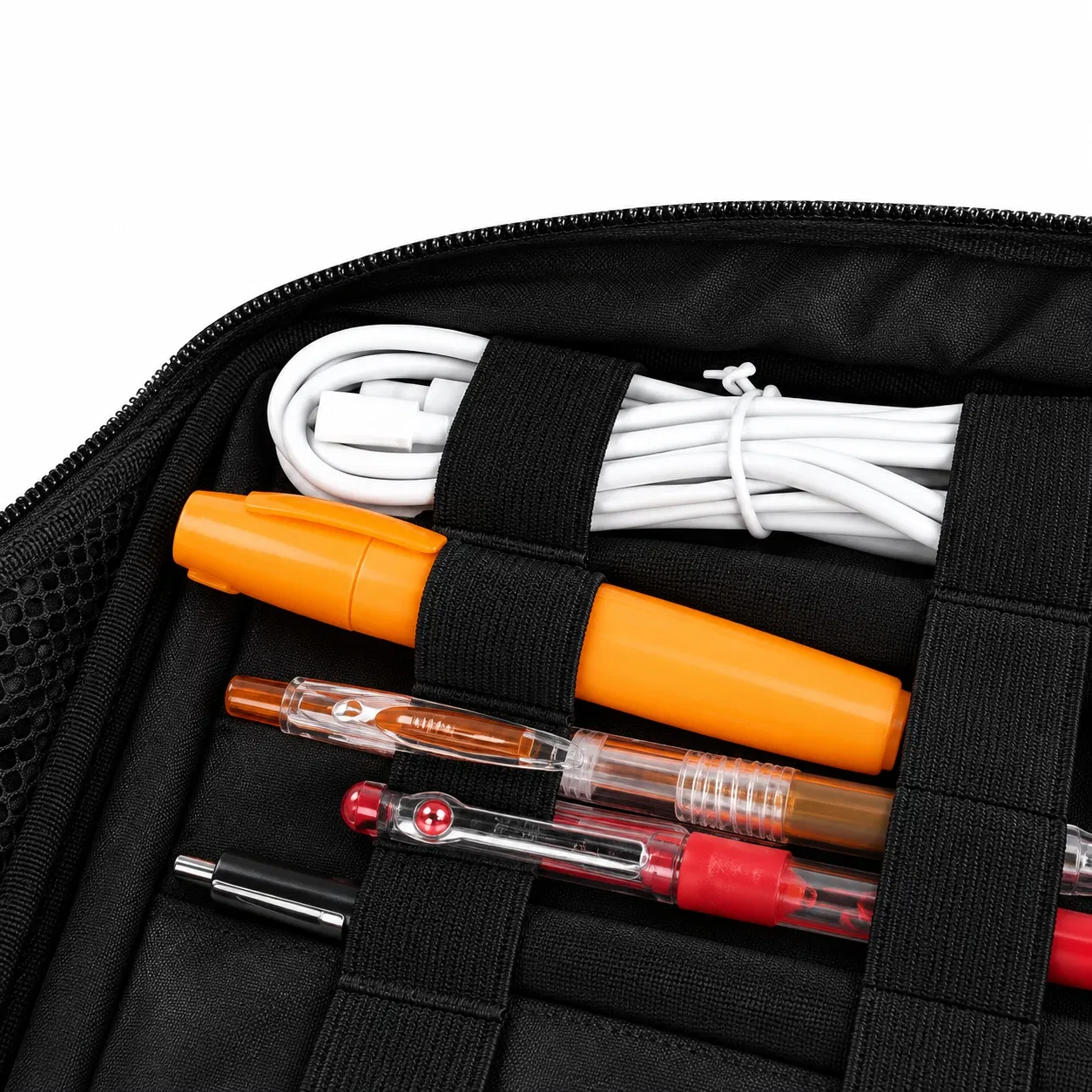 Custom Polyester Double Layer Electronics Cable Organizer Bag with Dividers