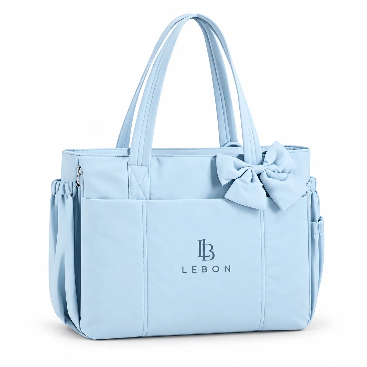 Yellow Nylon Bow Tote Bag with Laptop Sleeve and Zippered Storage