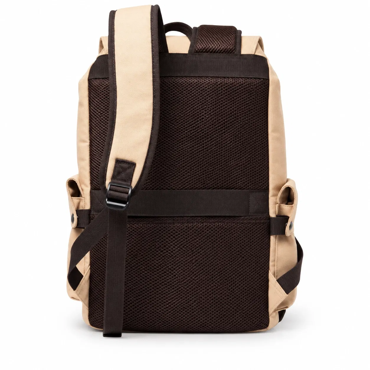 Custom Polyester Flap Drawstring Backpack with Side Pockets and Luggage Strap