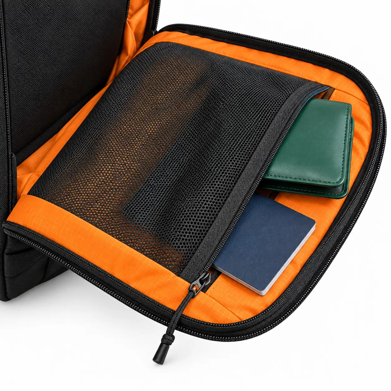 Custom Oxford Laptop Backpack with Orange Organizer Lining and Mesh Back Panel
