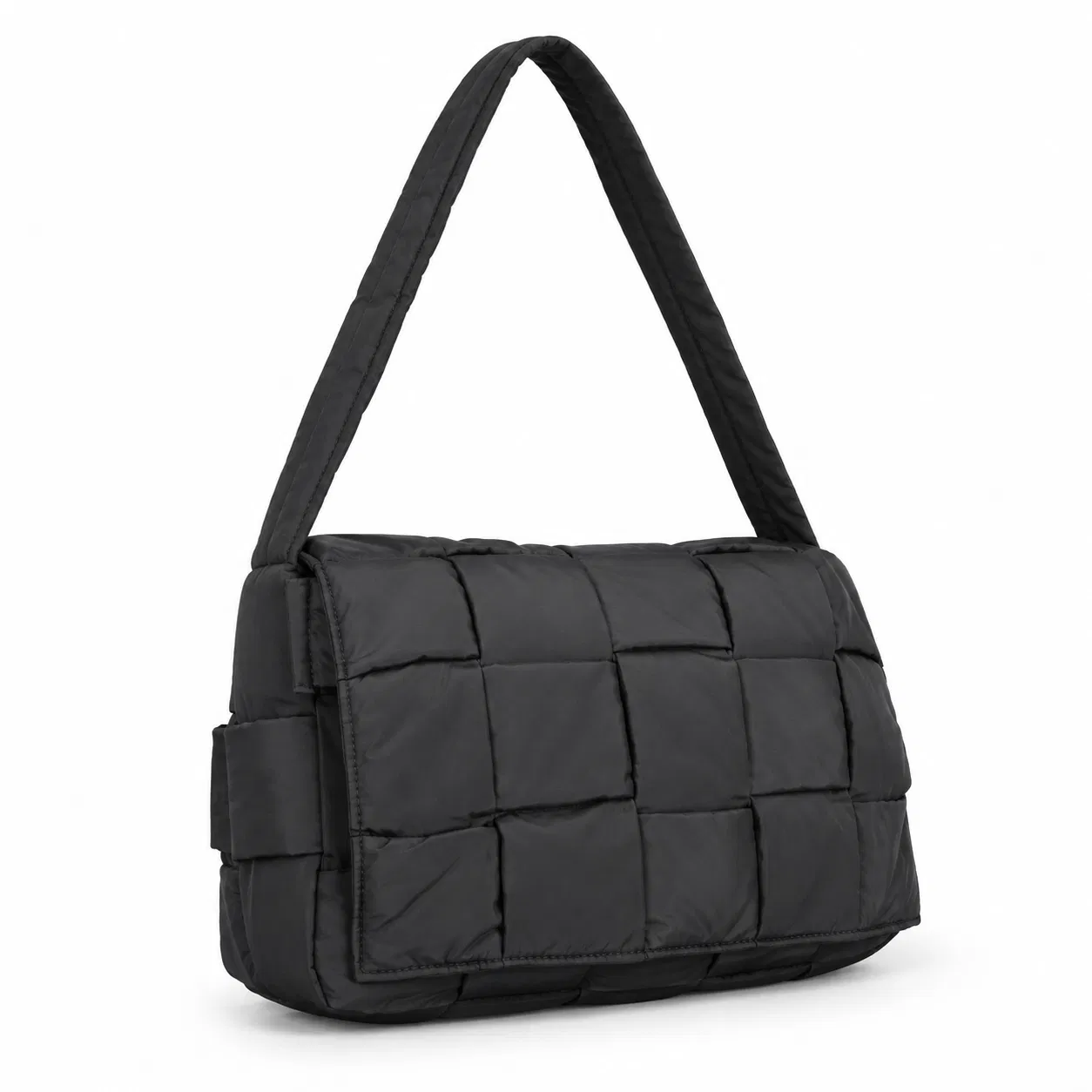 Custom Nylon Woven Panel Shoulder Bag with Flap and Adjustable Buckle Strap