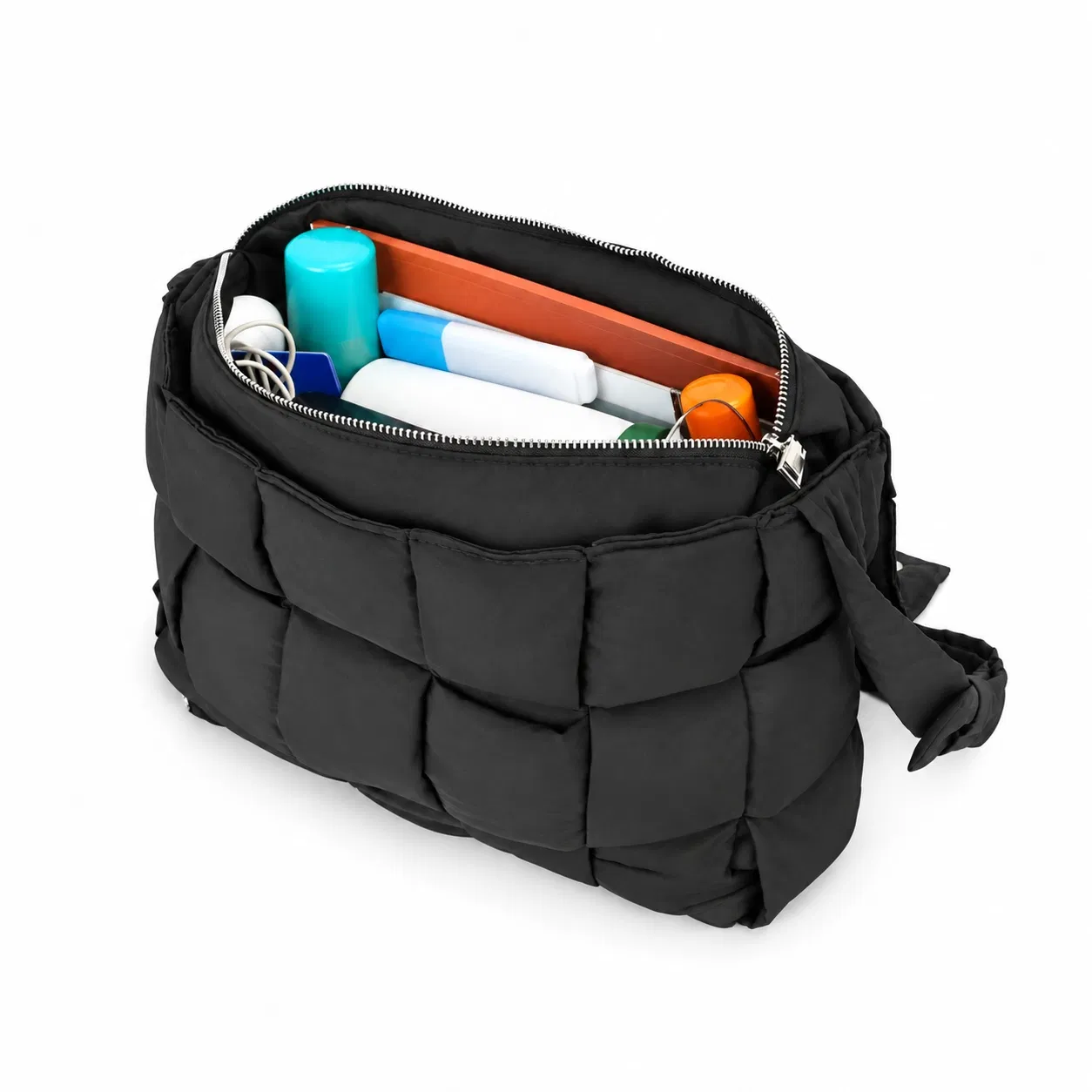 Custom Nylon Woven Panel Shoulder Bag with Flap and Adjustable Buckle Strap
