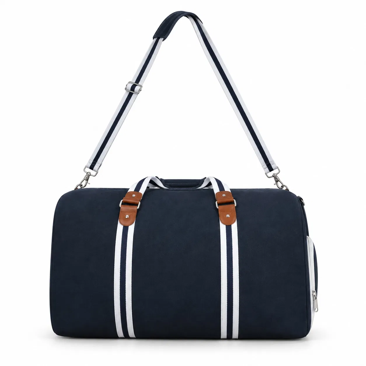 Custom Polyester Travel Duffel Bag with Shoe Compartment and Striped Handles