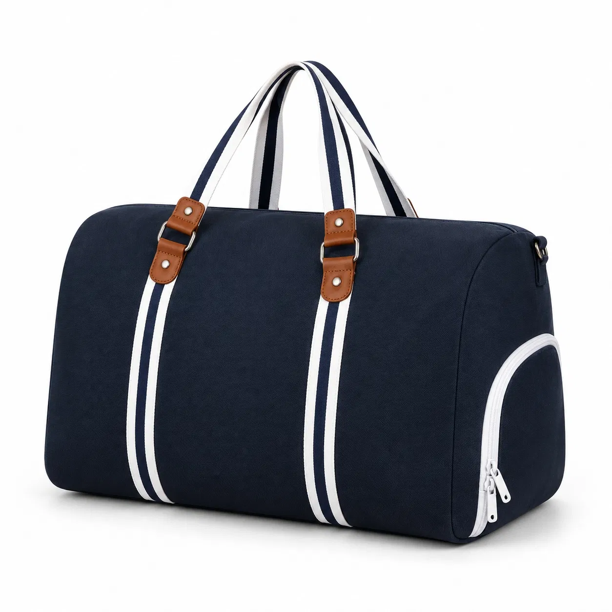 Custom Polyester Travel Duffel Bag with Shoe Compartment and Striped Handles