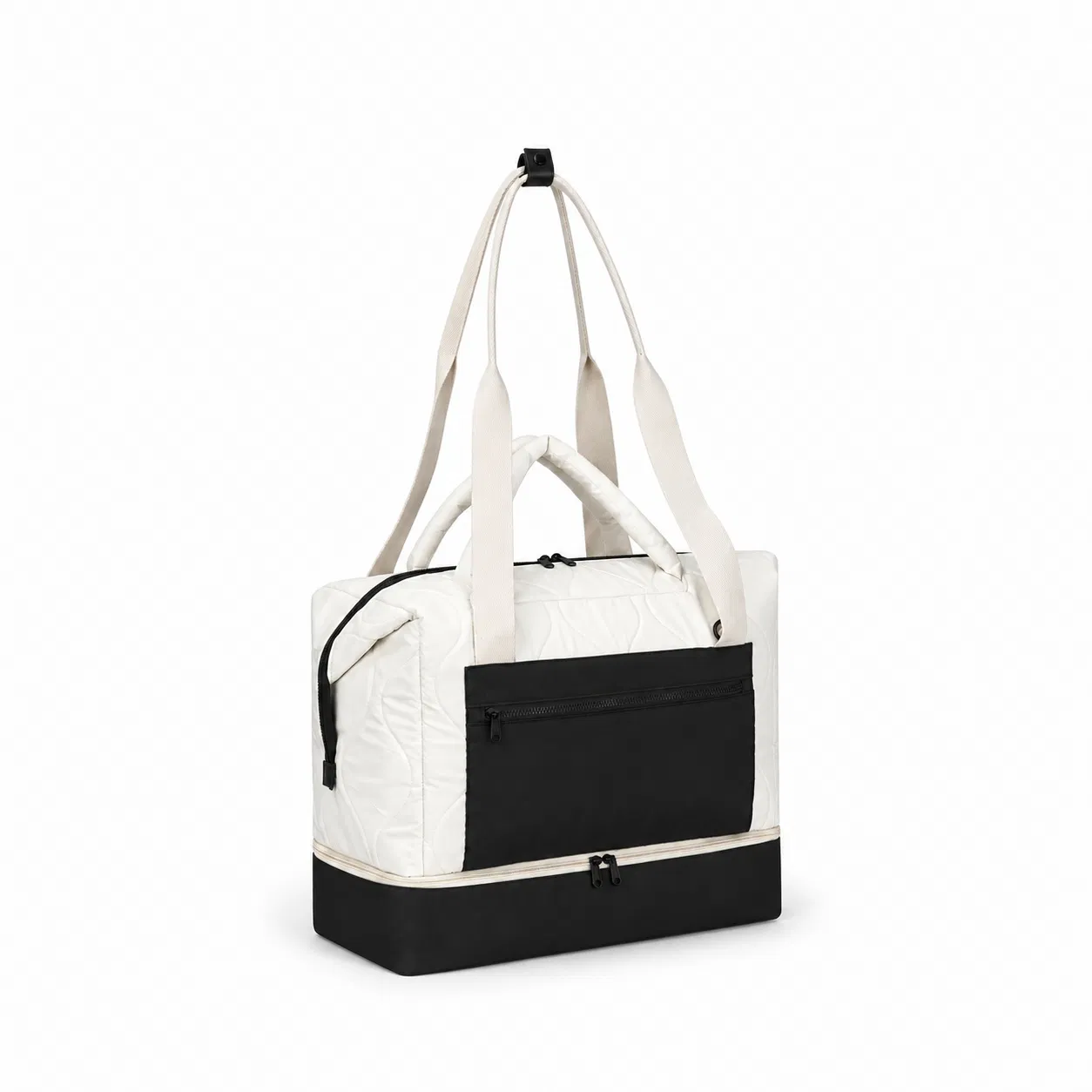 Custom Quilted Polyester Tote Bag with Bottom Shoe Compartment and Strap
