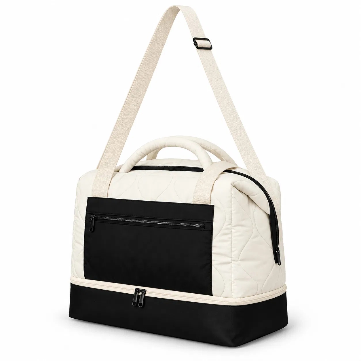 Custom Quilted Polyester Tote Bag with Bottom Shoe Compartment and Strap