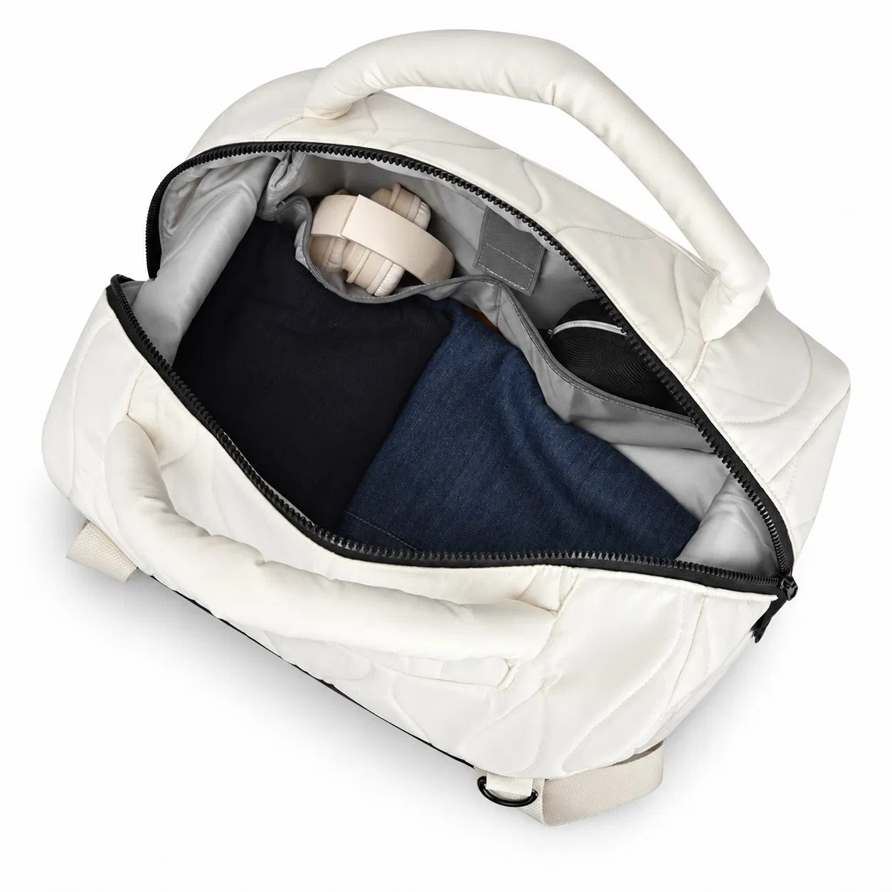 Custom Quilted Polyester Tote Bag with Bottom Shoe Compartment and Strap