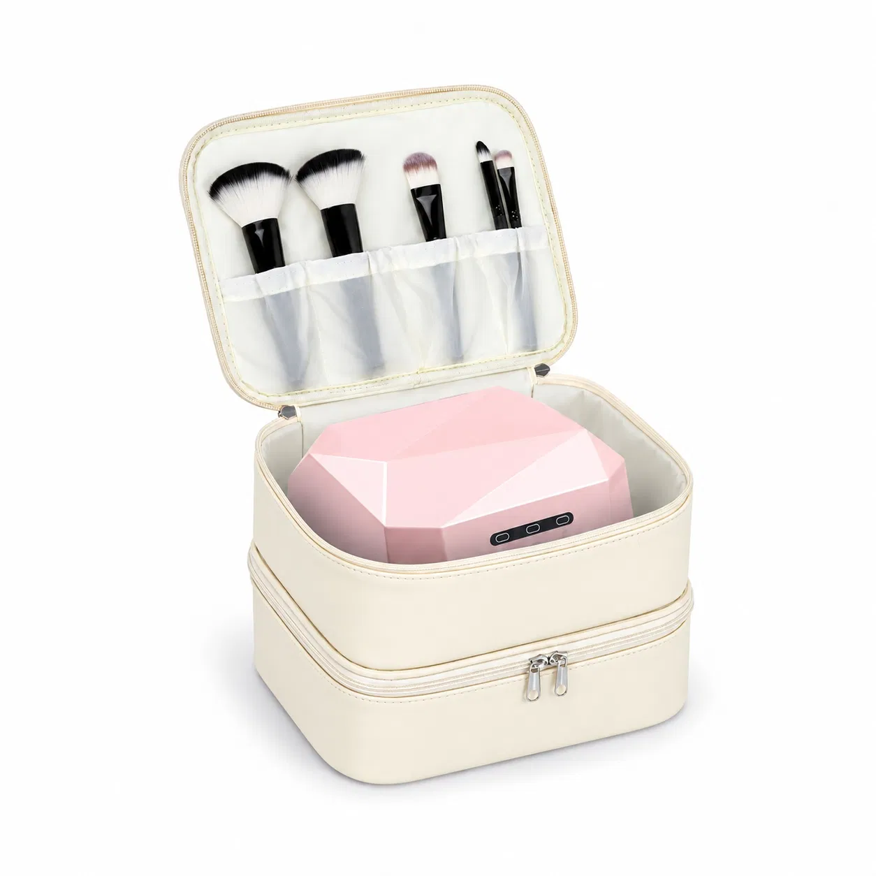 Custom PU Nail Organizer Bag with Double Compartments and Carry Handle