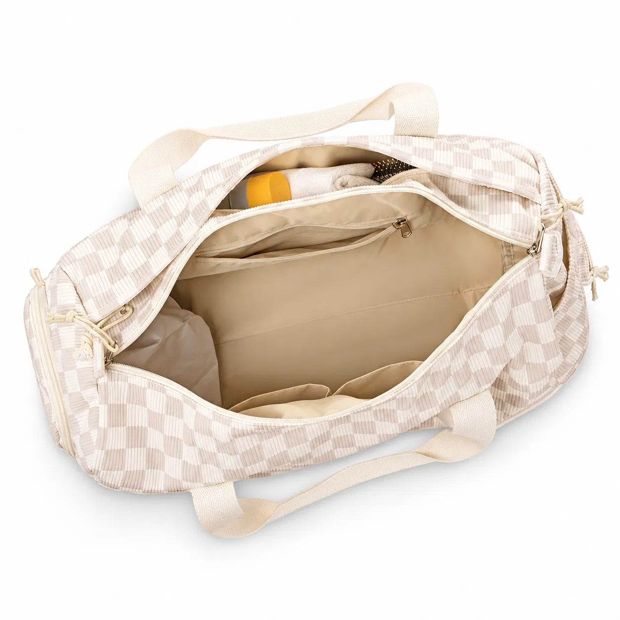 Custom Polyester Checkered Travel Duffel Bag with Shoe Compartment