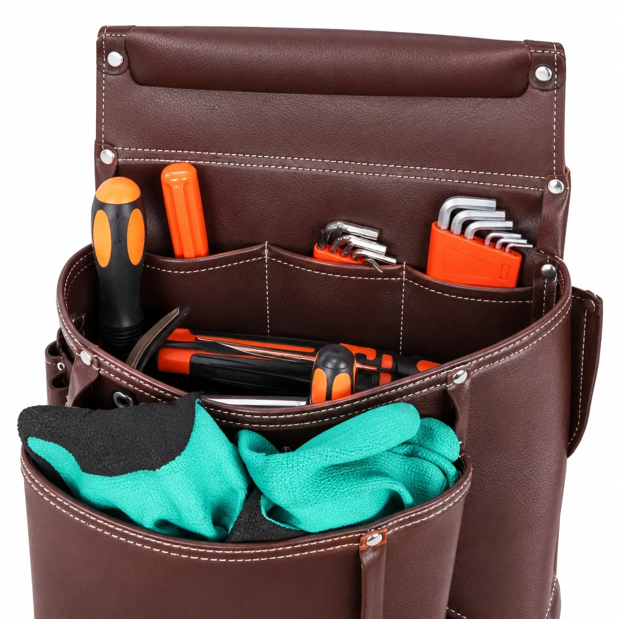 Custom PU Carpenter Tool Belt Bag with Dual Pouches and Hammer Holder