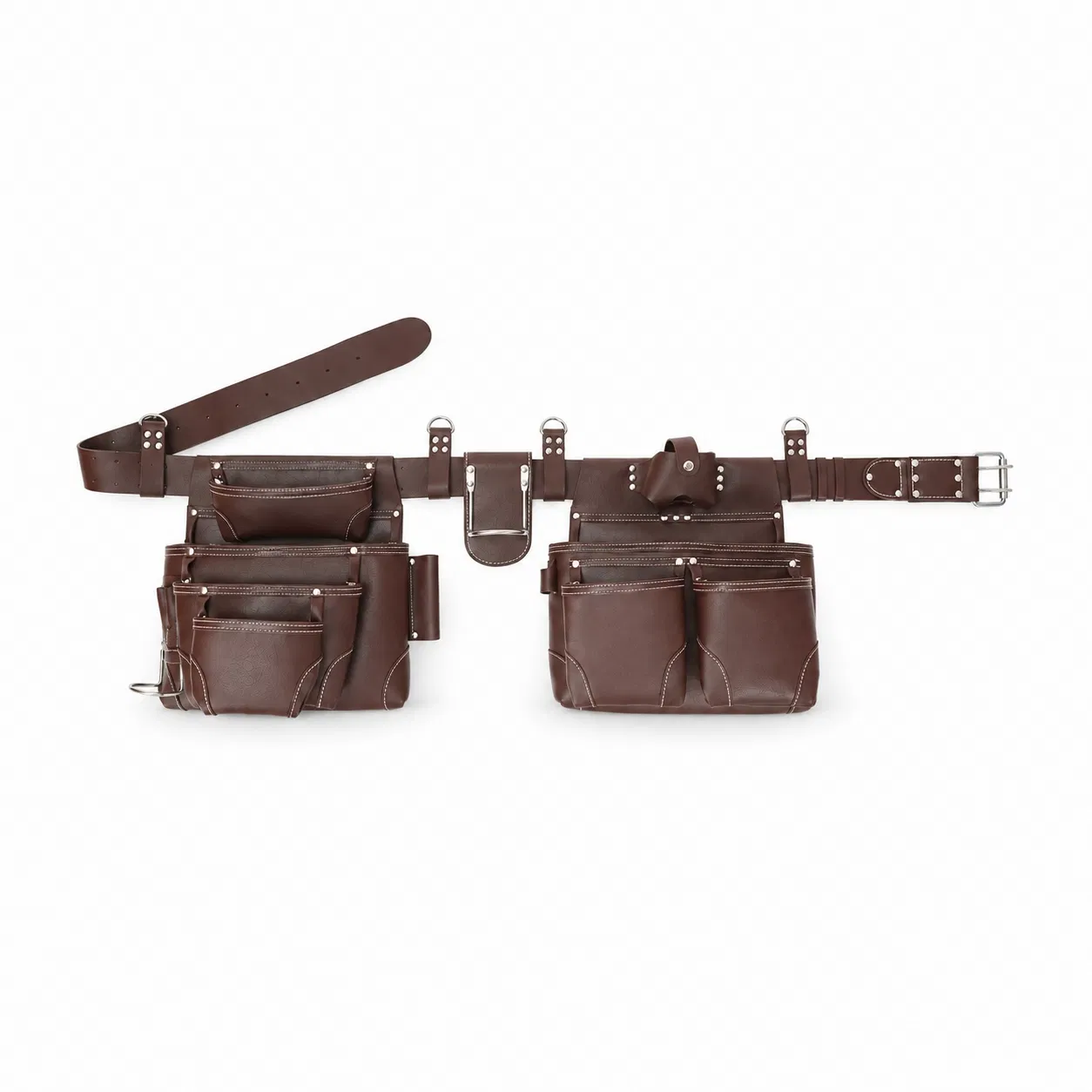 Custom PU Carpenter Tool Belt Bag with Dual Pouches and Hammer Holder