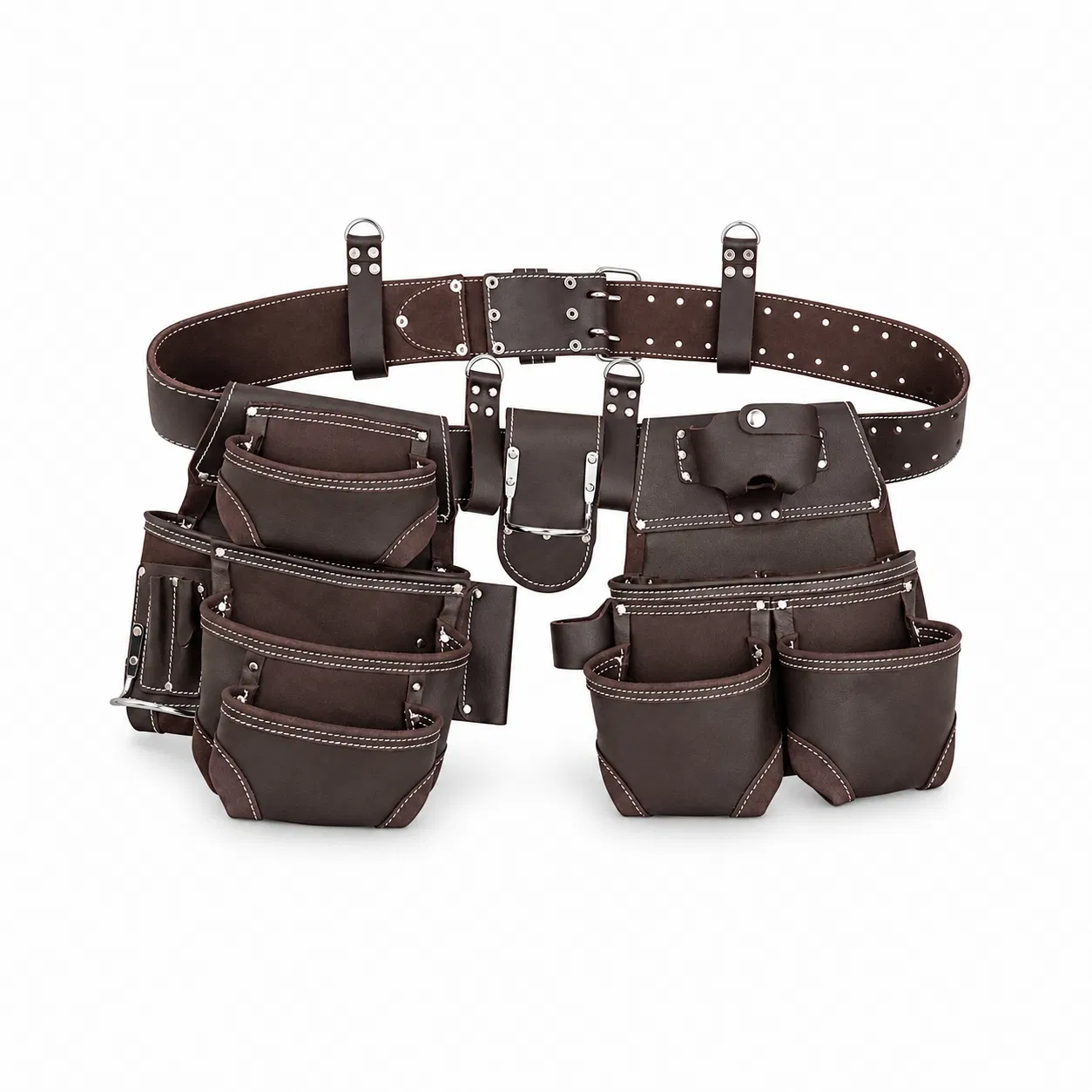 Custom PU Carpenter Tool Belt Bag with Dual Pouches and Hammer Holder