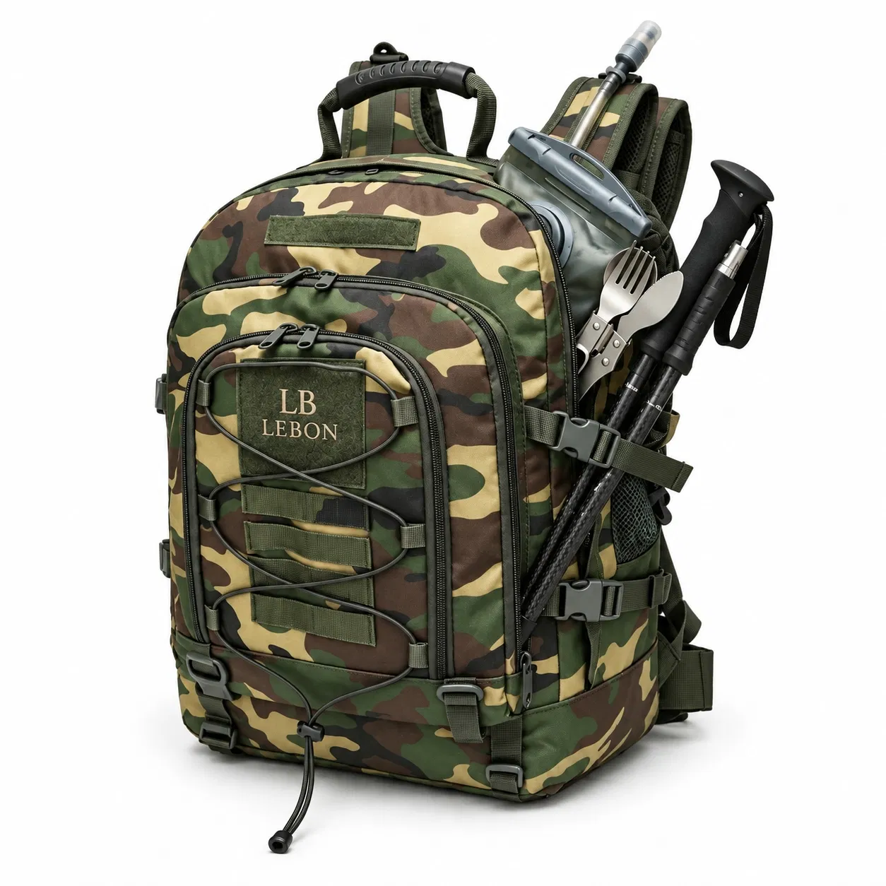 600d Polyester Tactical Backpack with Molle System and Side Pocket for Hiking