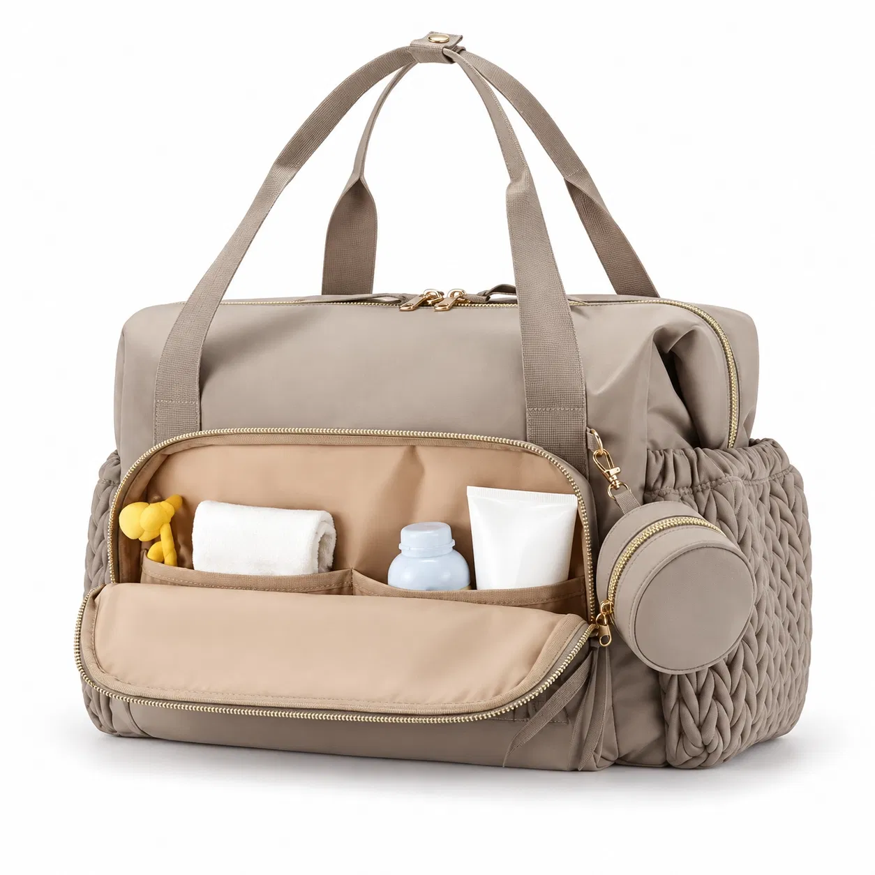 Custom Polyester Diaper Tote Bag with Pacifier Case and Shoulder Strap
