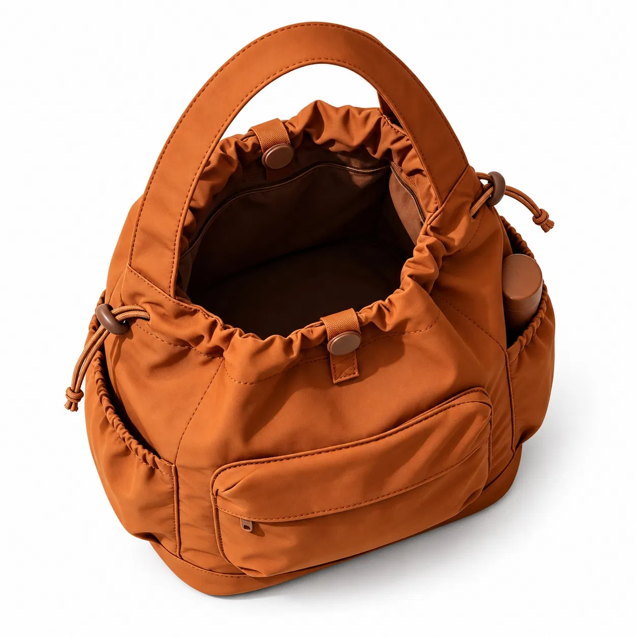 Women Soft Nylon Drawstring Bucket Handbag with Multi Pockets for Daily Commute
