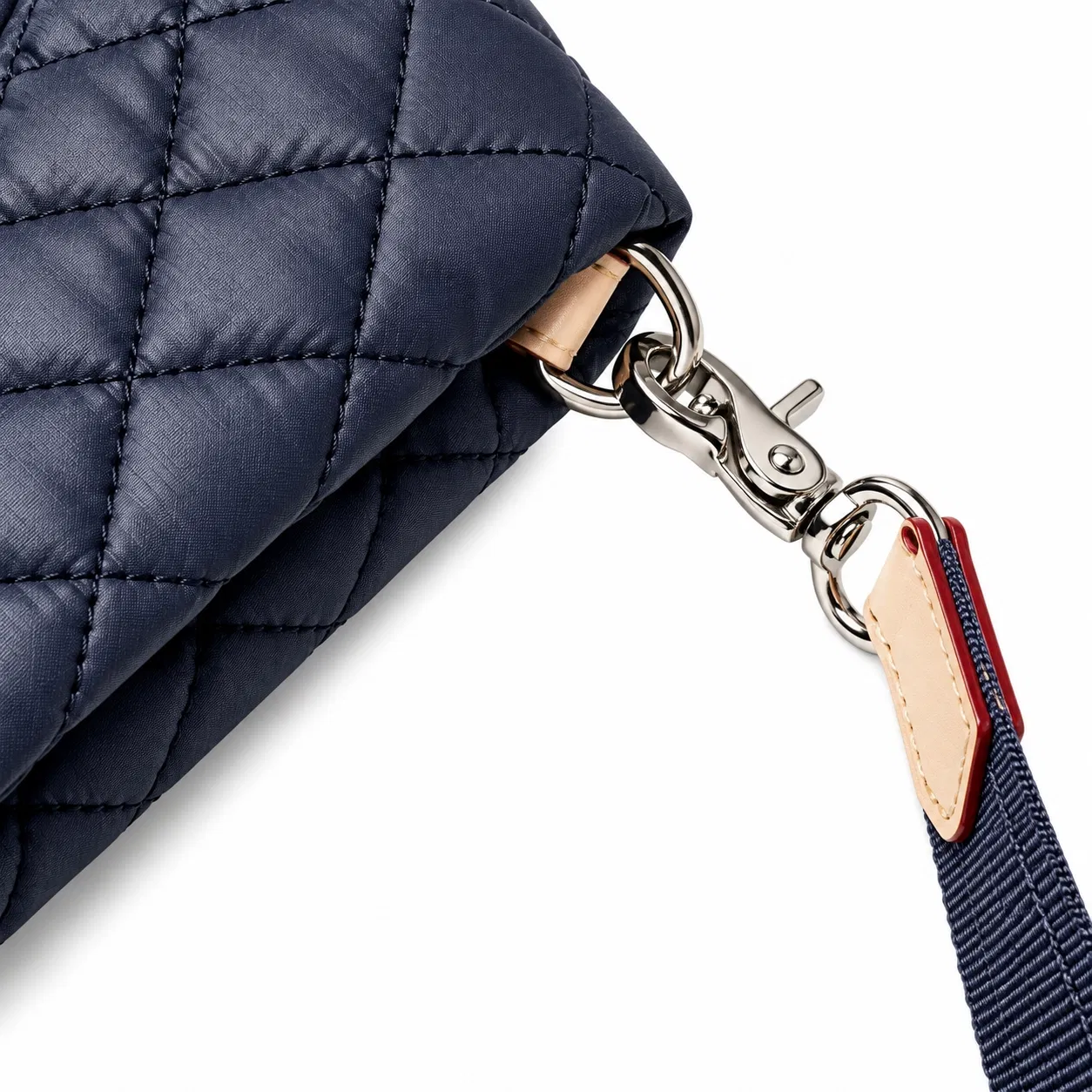 Navy Diamond Quilted Nylon Tote with Four Front Zipper Pockets