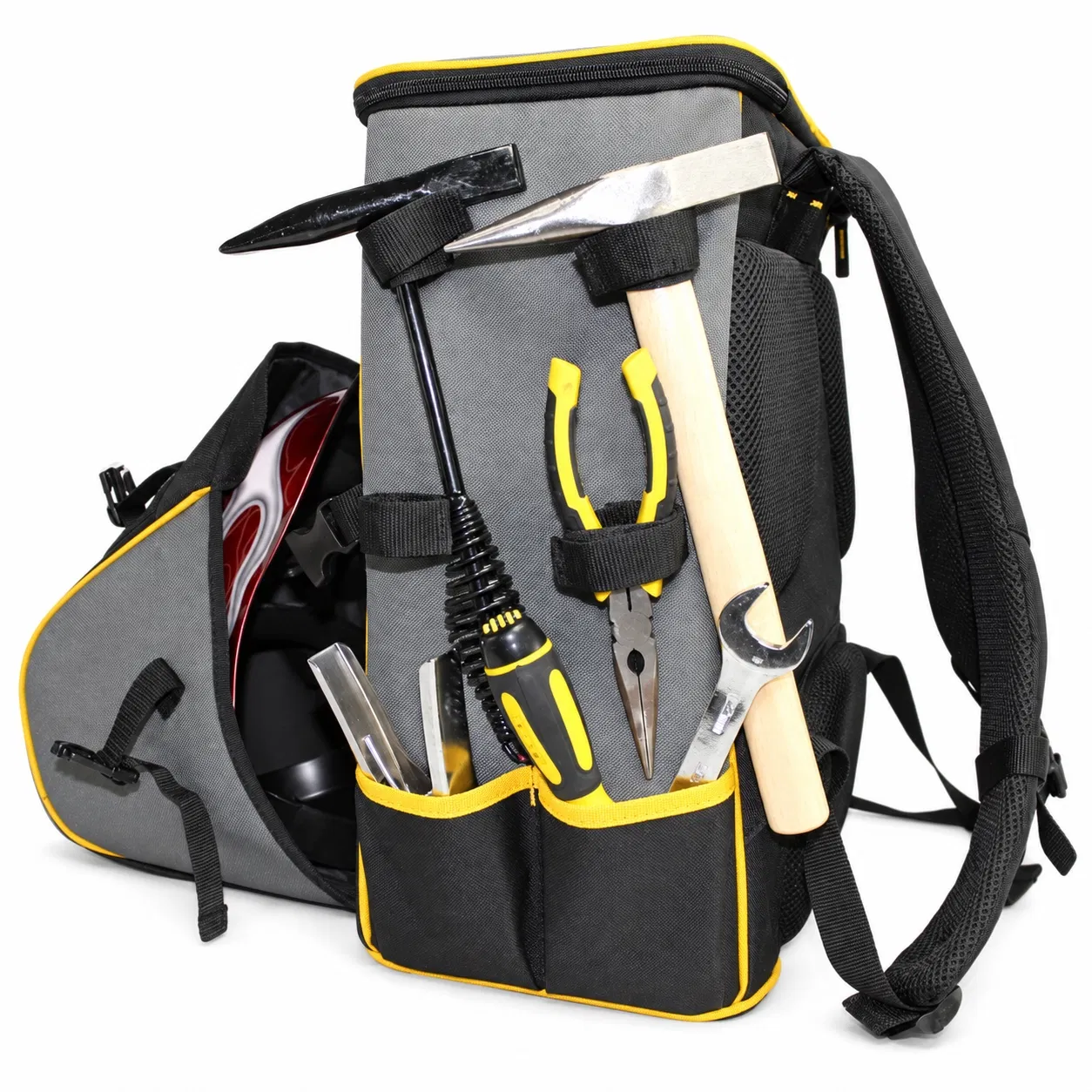 Custom Polyester Welder Tool Backpack with Helmet Holder and Organizer Pockets