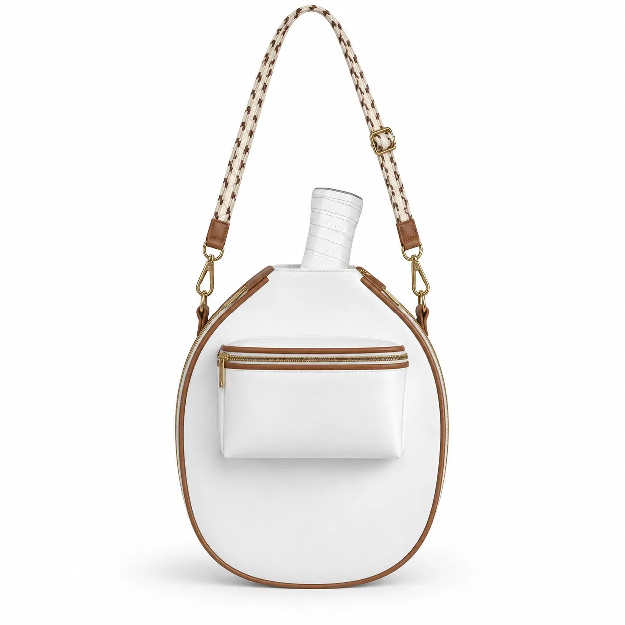 Custom Leather Pickleball Paddle Shoulder Bag with Front Zipper Pocket