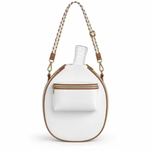 Custom Leather Pickleball Paddle Shoulder Bag with Front Zipper Pocket