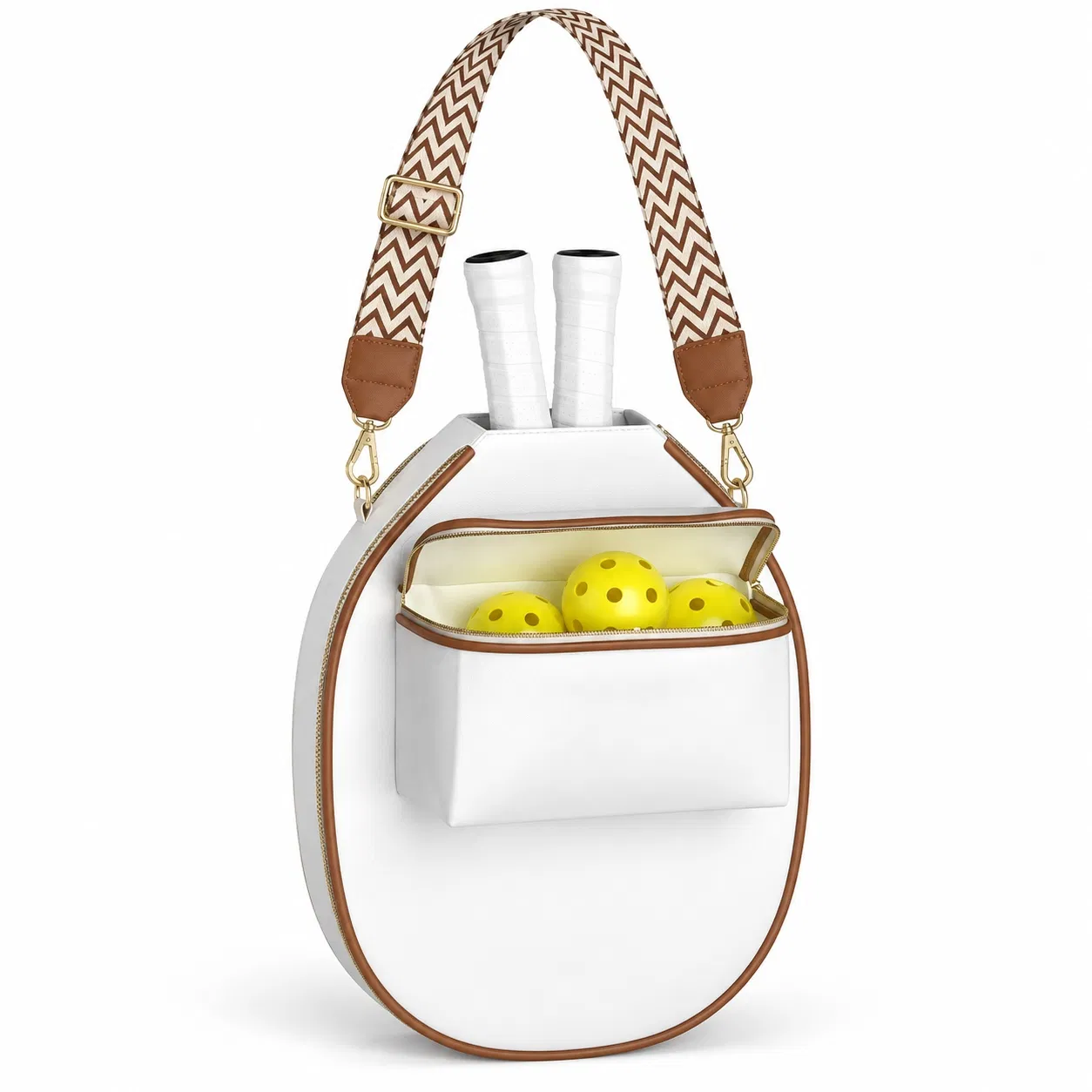 Custom Leather Pickleball Paddle Shoulder Bag with Front Zipper Pocket