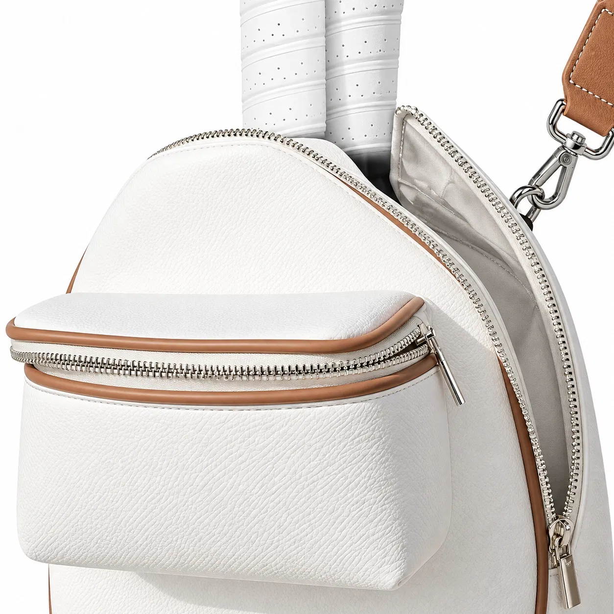 Custom Leather Pickleball Paddle Shoulder Bag with Front Zipper Pocket