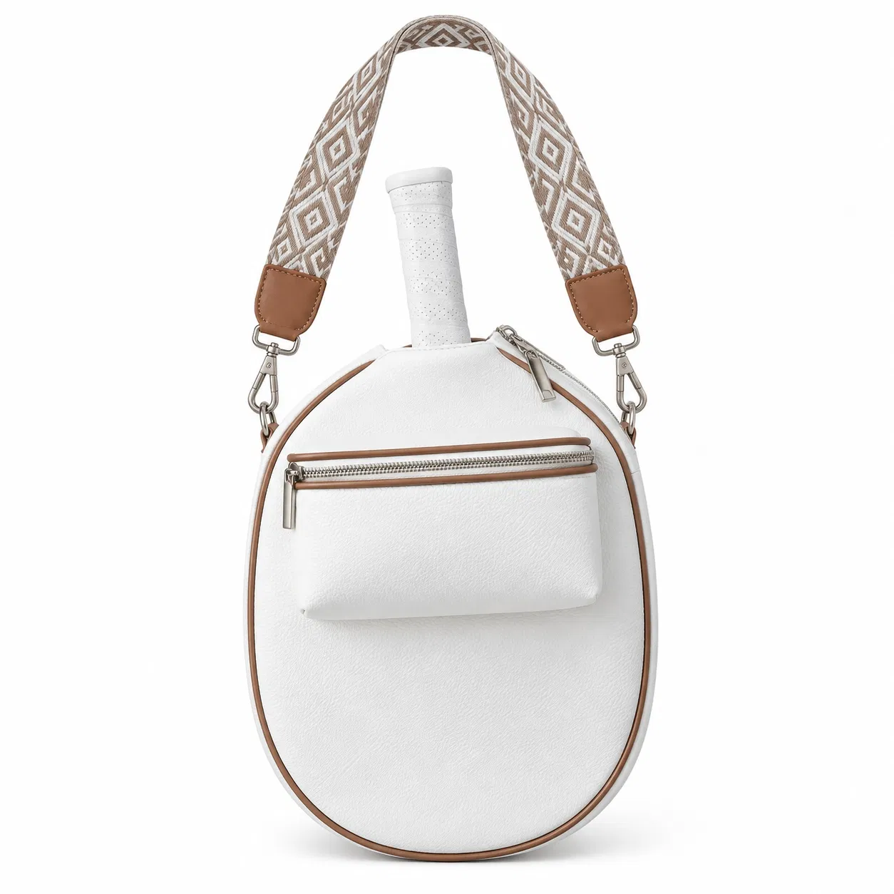 Custom Leather Pickleball Paddle Shoulder Bag with Front Zipper Pocket
