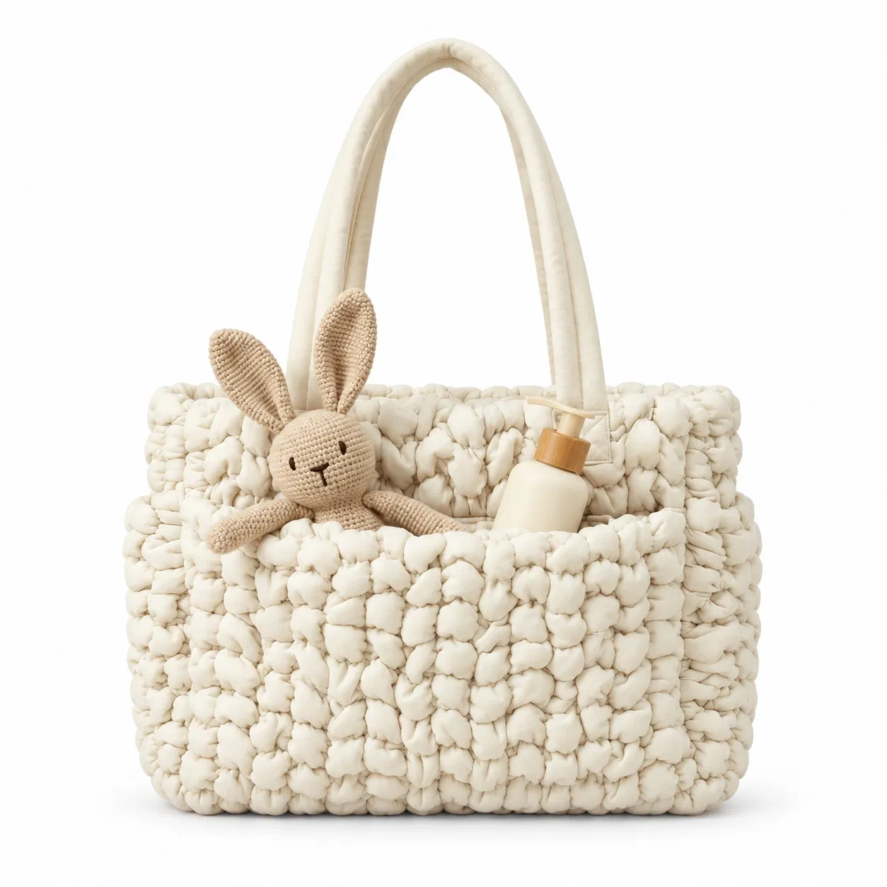 Custom Quilted Diaper Tote Bag with Long Handles and Interior Organizer