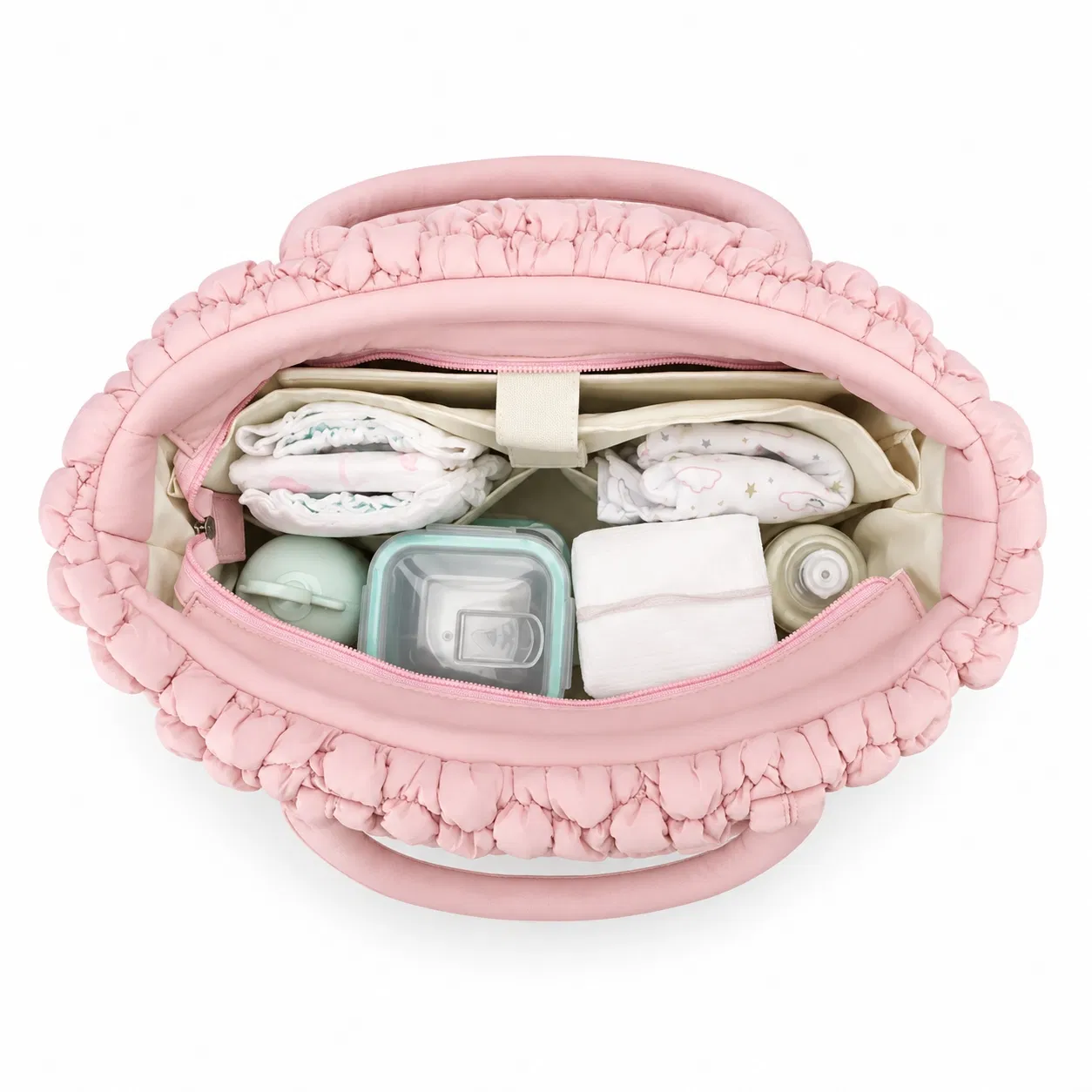 Custom Quilted Diaper Tote Bag with Long Handles and Interior Organizer