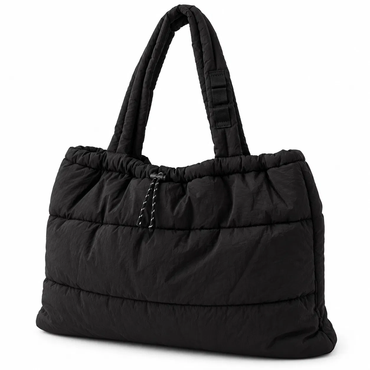 Custom Puffy Quilted Tote Bag with Drawstring Opening and Side Zip Pocket