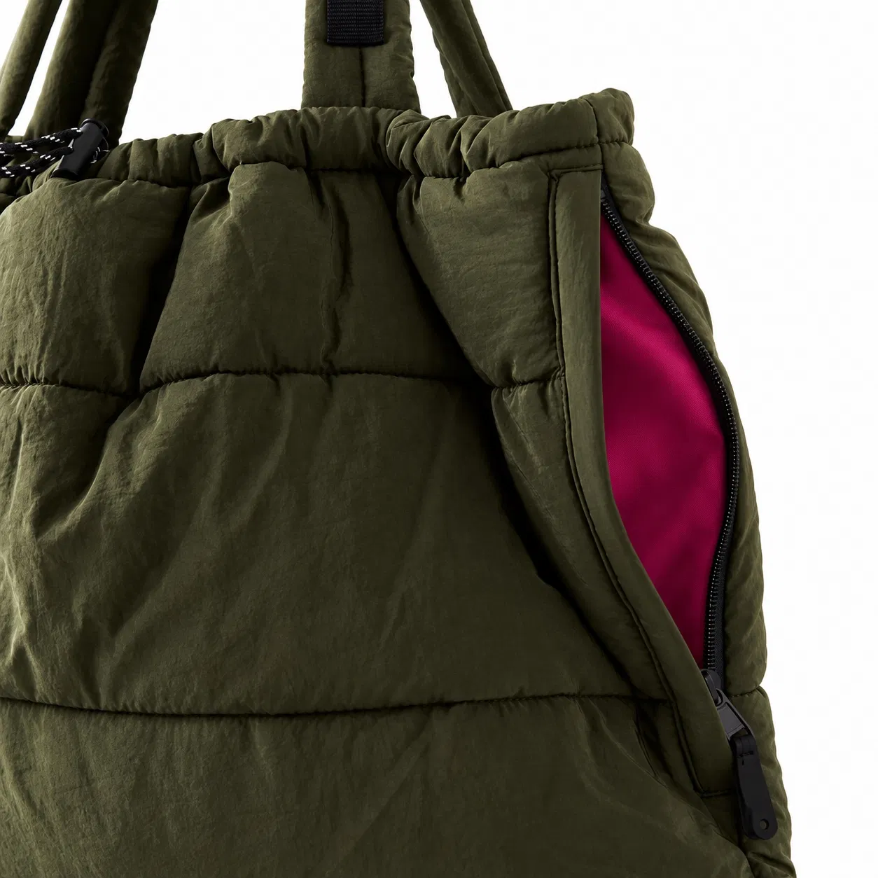 Custom Puffy Quilted Tote Bag with Drawstring Opening and Side Zip Pocket