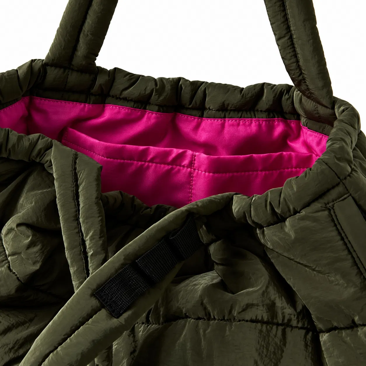 Custom Puffy Quilted Tote Bag with Drawstring Opening and Side Zip Pocket