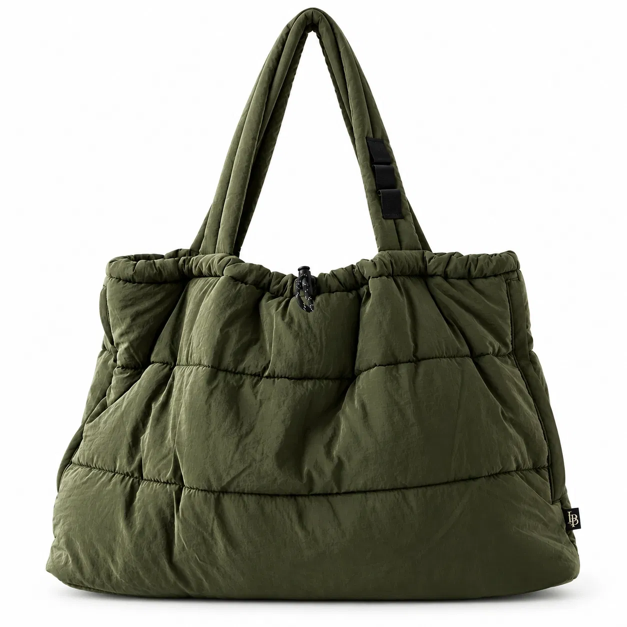 Custom Puffy Quilted Tote Bag with Drawstring Opening and Side Zip Pocket